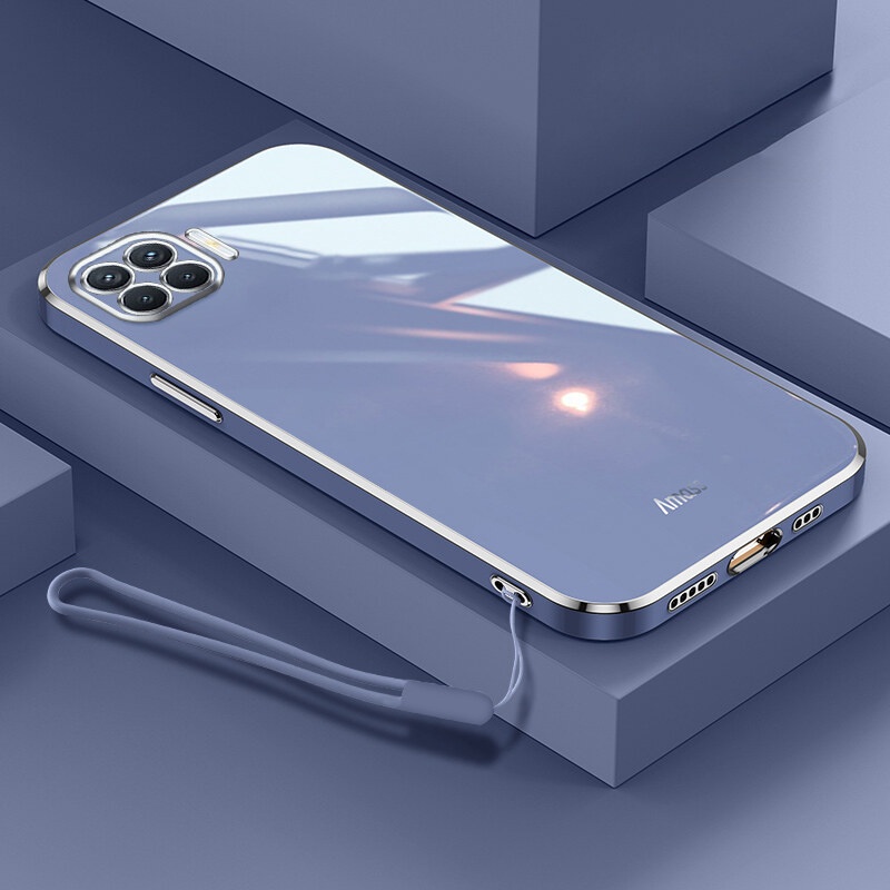 Ốp Điện Thoại Silicon Mạ Viền Sang Trọng Kèm Dây Đeo Cho OPPO A93 2020 Reno 4F F17 Pro