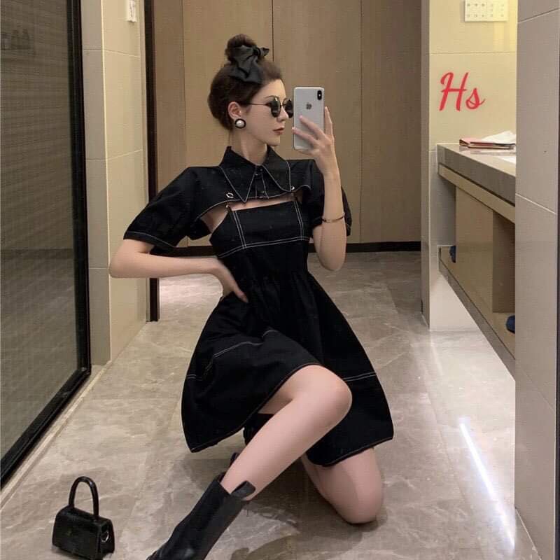 Sét váy 2 dây viền chỉ nổi HS6