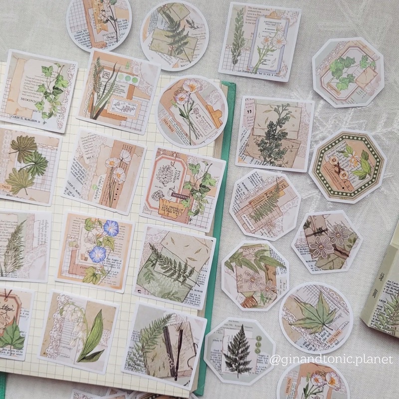 Set 23 sticker thực vật và quote dùng trang trí junk journal và vintage journal - ginandtonic