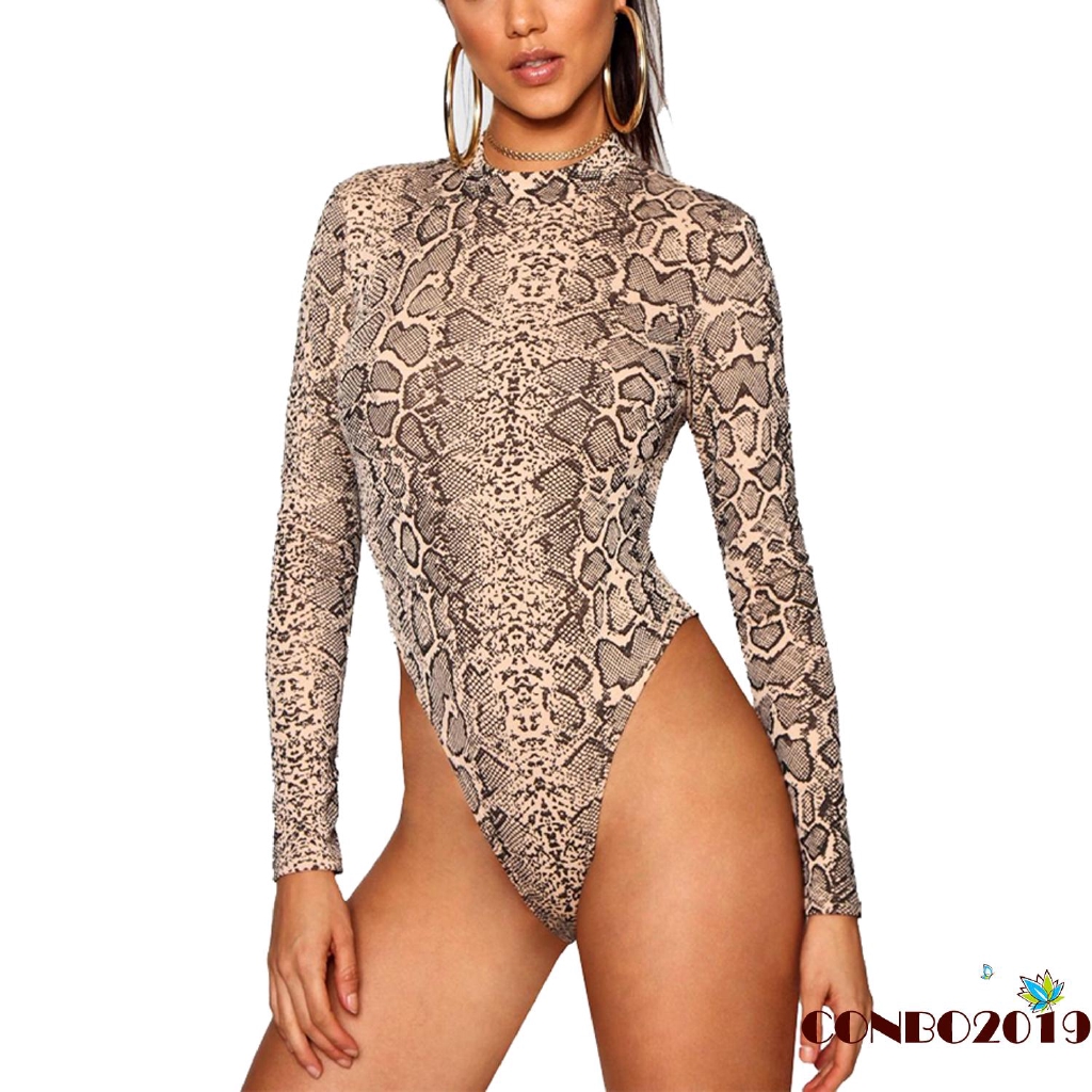 Bộ áo liền quần dài tay họa tiết da rắn thời trang nữ tính