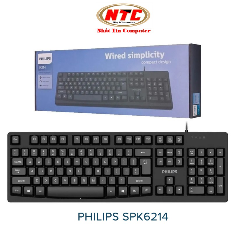 Bàn phím vi tính Philips SPK6214 (K214) cực êm - dành cho văn phòng (đen)