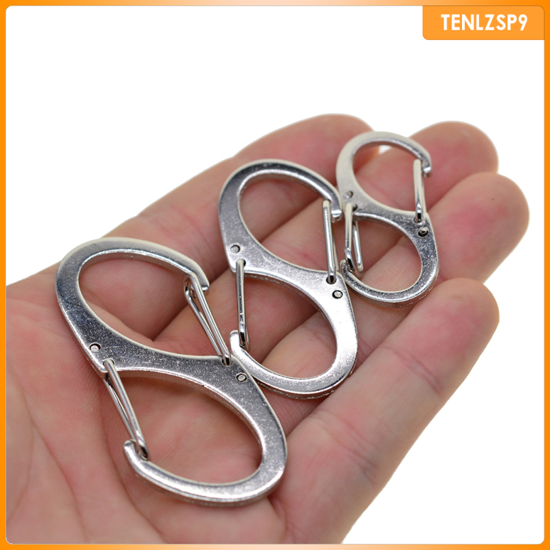 Pack of 10 Stainless Steel Size-1 Heavy Duty Dual Carabiner Buckle Key Chain Key Rings Key Holders Snap Hooks Clasps, Silver, 40x17mm