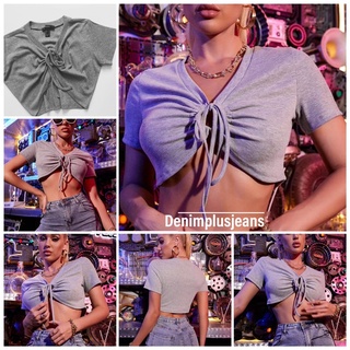Áo thun nữ croptop xám cột dây vnxkf21