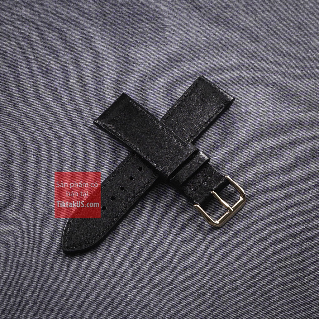 Dây đồng hồ nam da bò thật 100% khóa vàng hồng, Size từ 18mm đến 24mm