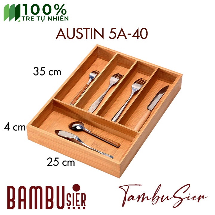 [BAMBOO] Khay chia thìa dĩa gỗ tre 5/6 ngăn - khay để thìa dĩa muỗng đũa cao cấp [AUSTIN-56]