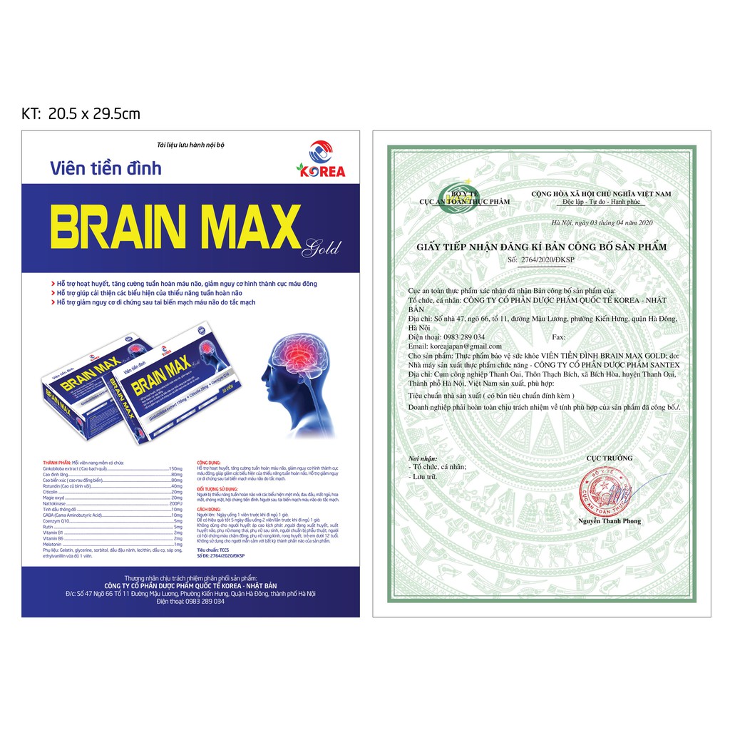 Bổ não BRAIN MAX  gold viên uống bổ não hỗ trợ giảm nguy cơ di chứng sau tai biến do tắc mạch máu não, hộp 30 viên