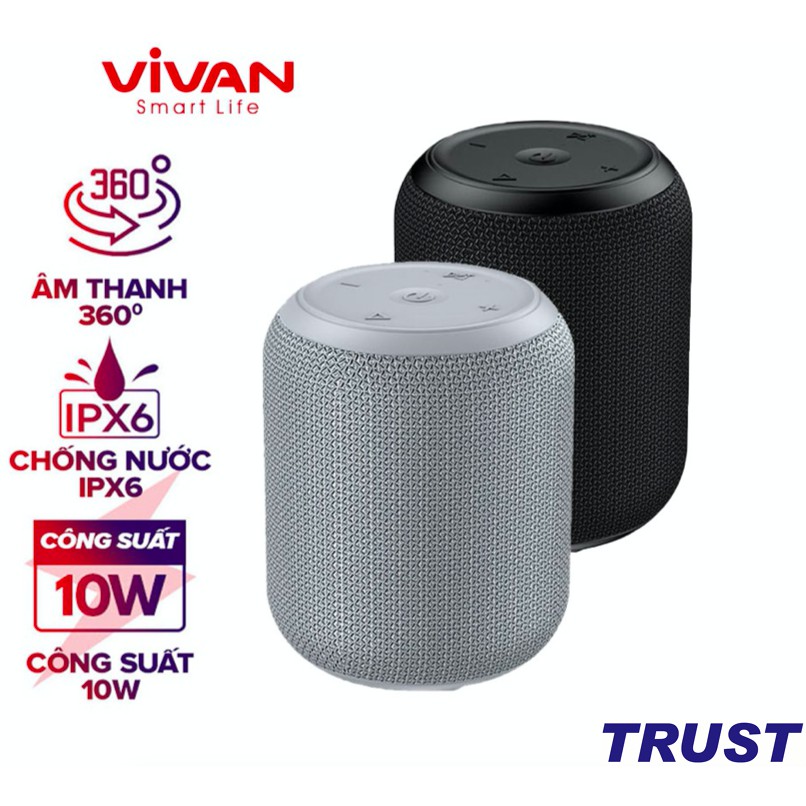 Loa Bluetooth 5.0 VIVAN VS12 Hi-Fi Công Suất 10W - Chống Nước IPX6 - Hỗ Trợ Kết Nối Cổng AUX/MicroSD