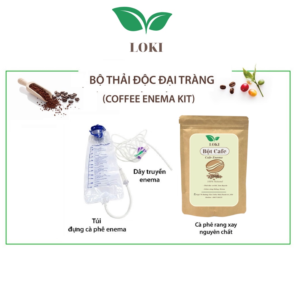 Bộ túi thải độc đại tràng, coffee enema, thụt tháo đại tràng, caphe enema, thải độc cà phê, súc ruột 1200ml -Loki Home