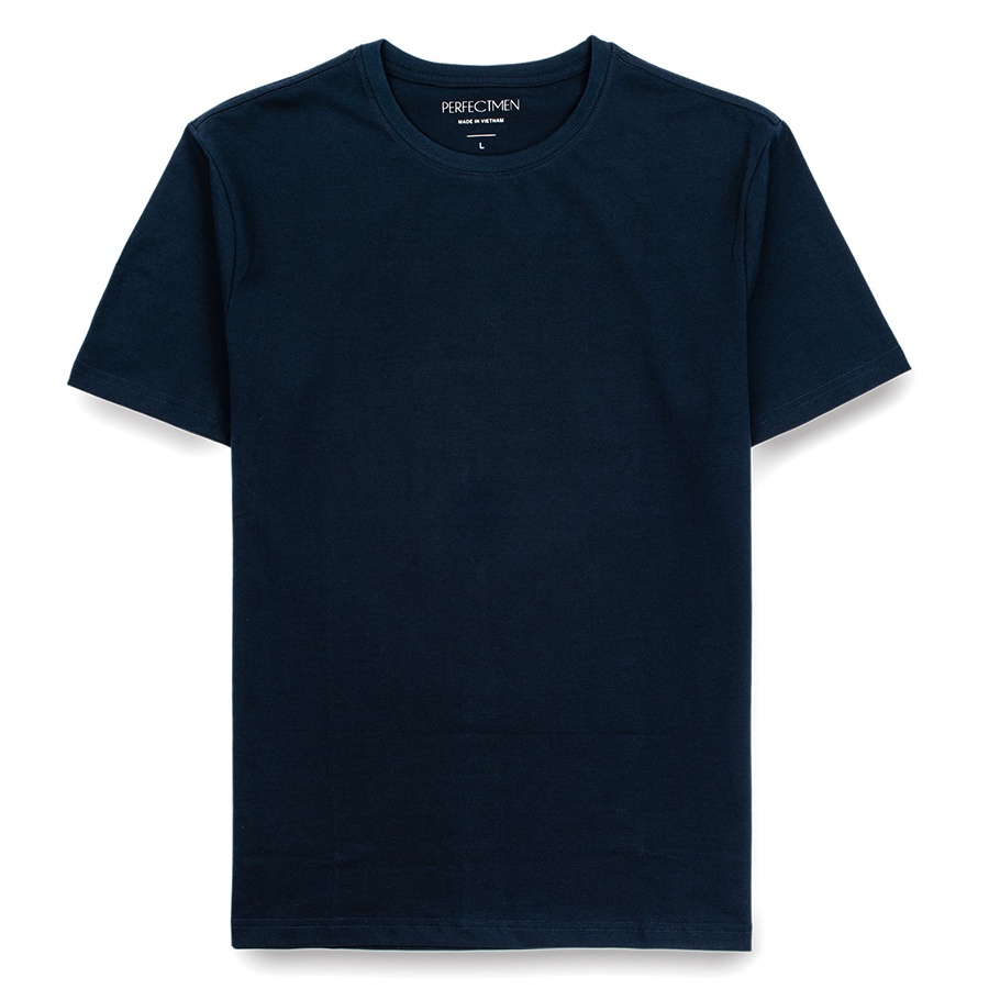 Áo thun trơn nam cổ tròn cao cấp 100% cotton PERFECTMEN màu xanh đen vải xuất xịn co giãn dày dặn form regular fit