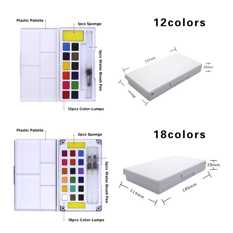 Bộ Màu Nước Solid Water Color Cao Cấp 12 Màu