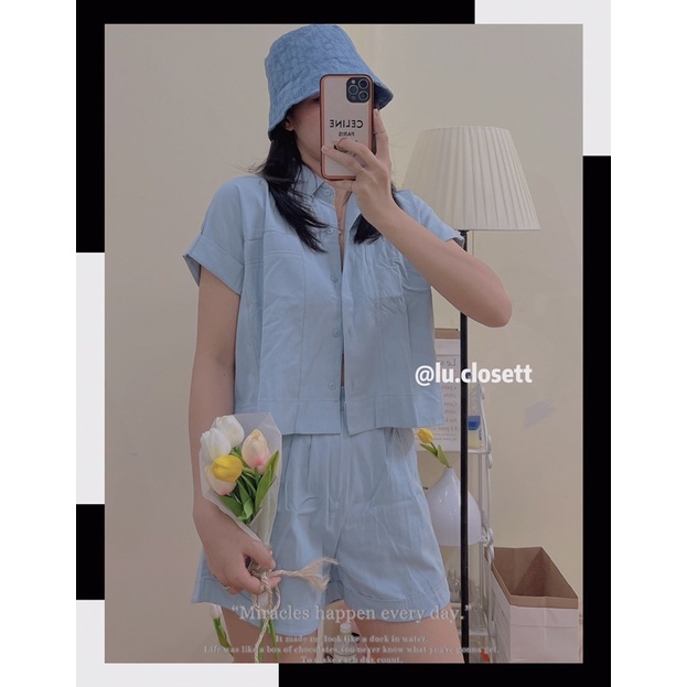 Set áo sơ mi croptop kèm quần short, Ulzzang  -set áo  khoác blazer croptop basic Lu.Closett