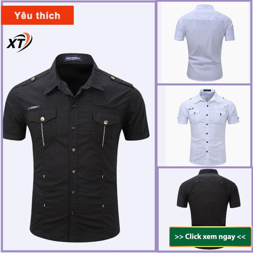 Áo sơ mi, Áo sơ mi nam cộc tay, 2 túi ngực, đường thêu trước ngực, tạo điểm nhấn cho chiếc áo của bạn, cách điệu H40 -n8