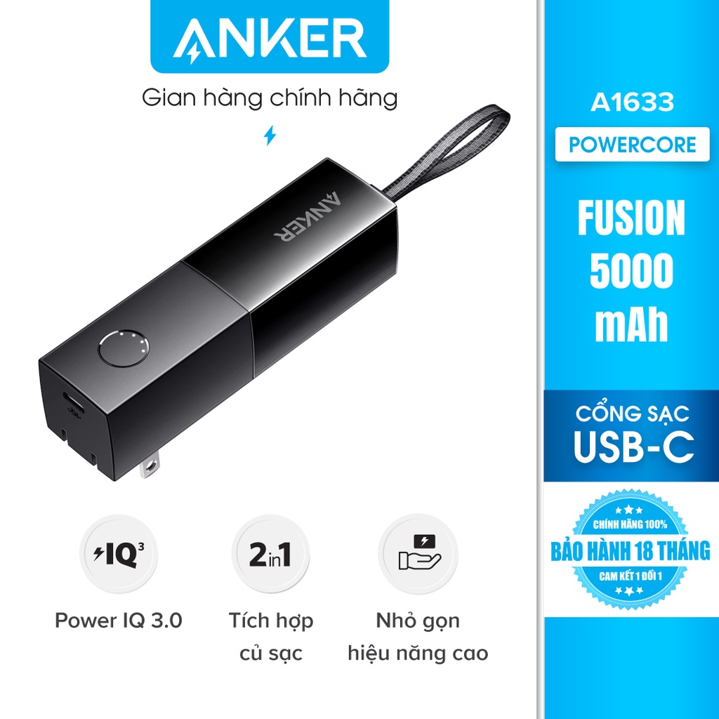 Pin sạc dự phòng ANKER PowerCore Fusion 5K 2 trong 1 dung lượng 5000mAh - A1633