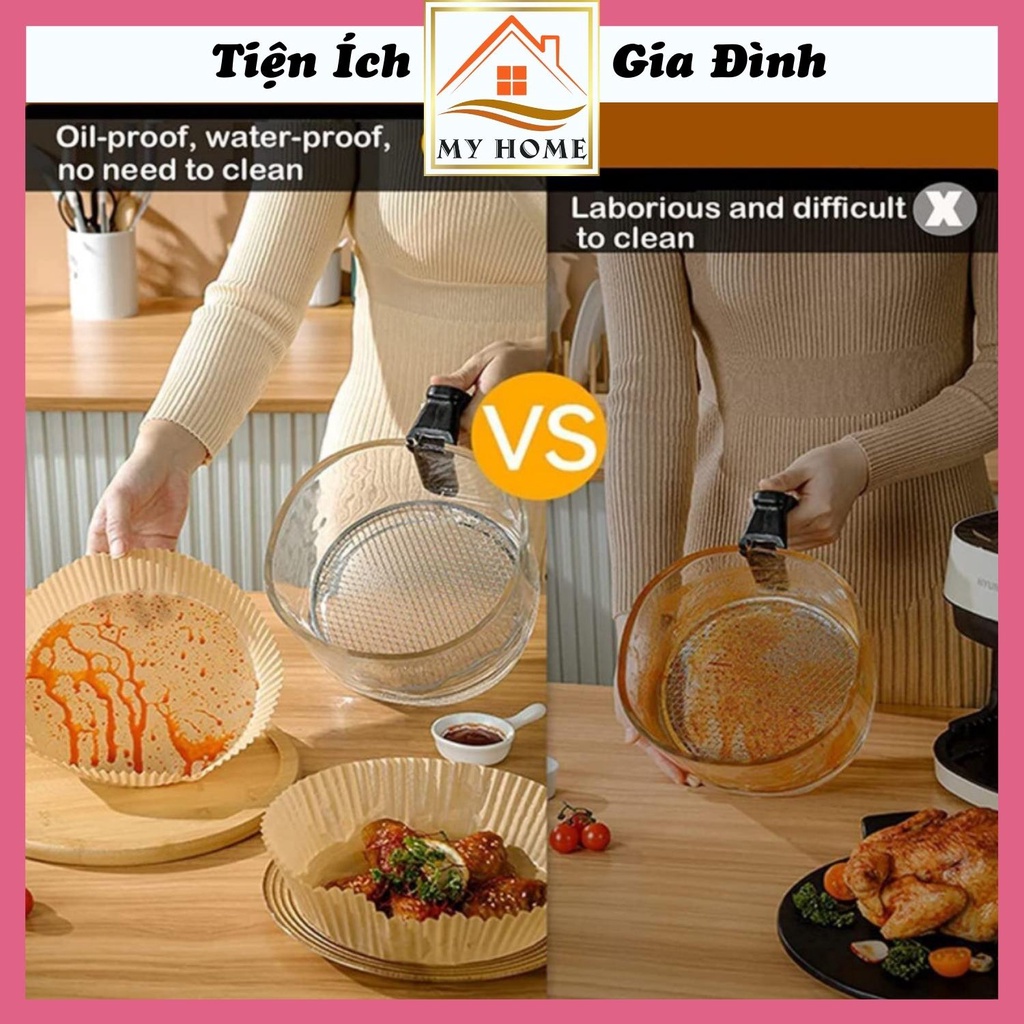 Set 50 miếng giấy nến thấm dầu cho nồi chiên không dầu, khay giấy nến tròn lót chống dính nồi