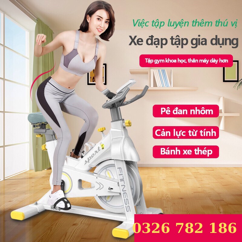 Xe đạp tập gym tại nhà SPORT FITNESS màu trắng xám kiểu dáng thời trang