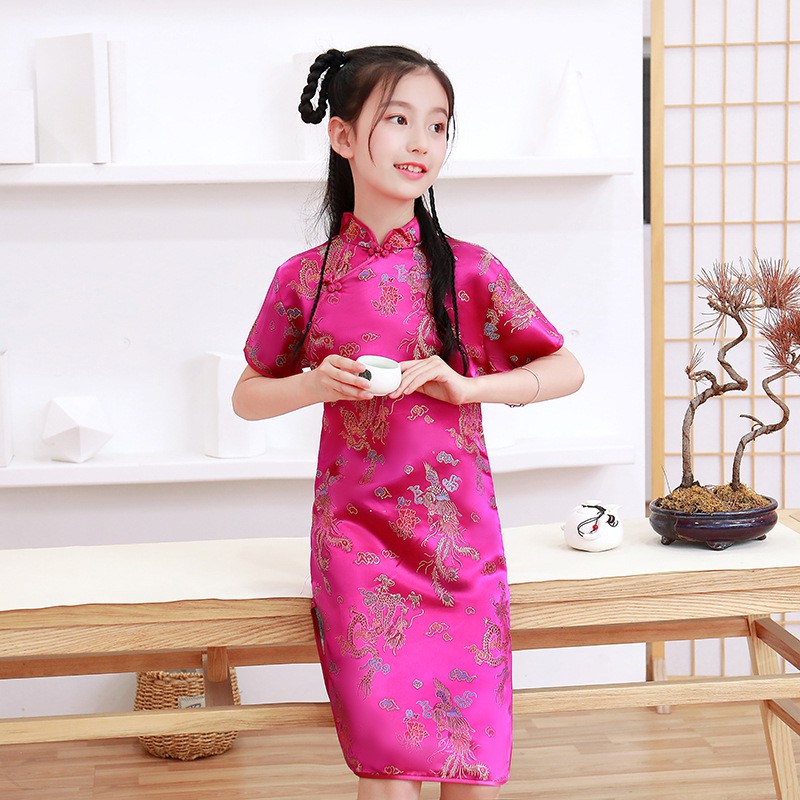 Sườn Xám Phong Cách Trung Hoa Thời Trang Mùa Hè Mới 2021 Dành Cho Bé Gái