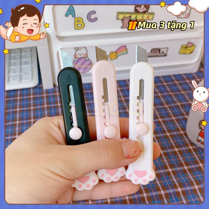 ⭐ iLado ⭐ Dao tiện ích dao mini Dao Rọc Giấy Bỏ Túi Mini dấu chân mèo xinh xắn móc khoá cute anime cat claw In Họa Tiết Hoạt Hình chất lượng cao Tiện Lợi Cuộn Rút dụng cụ mở thùng carton trang trí di động