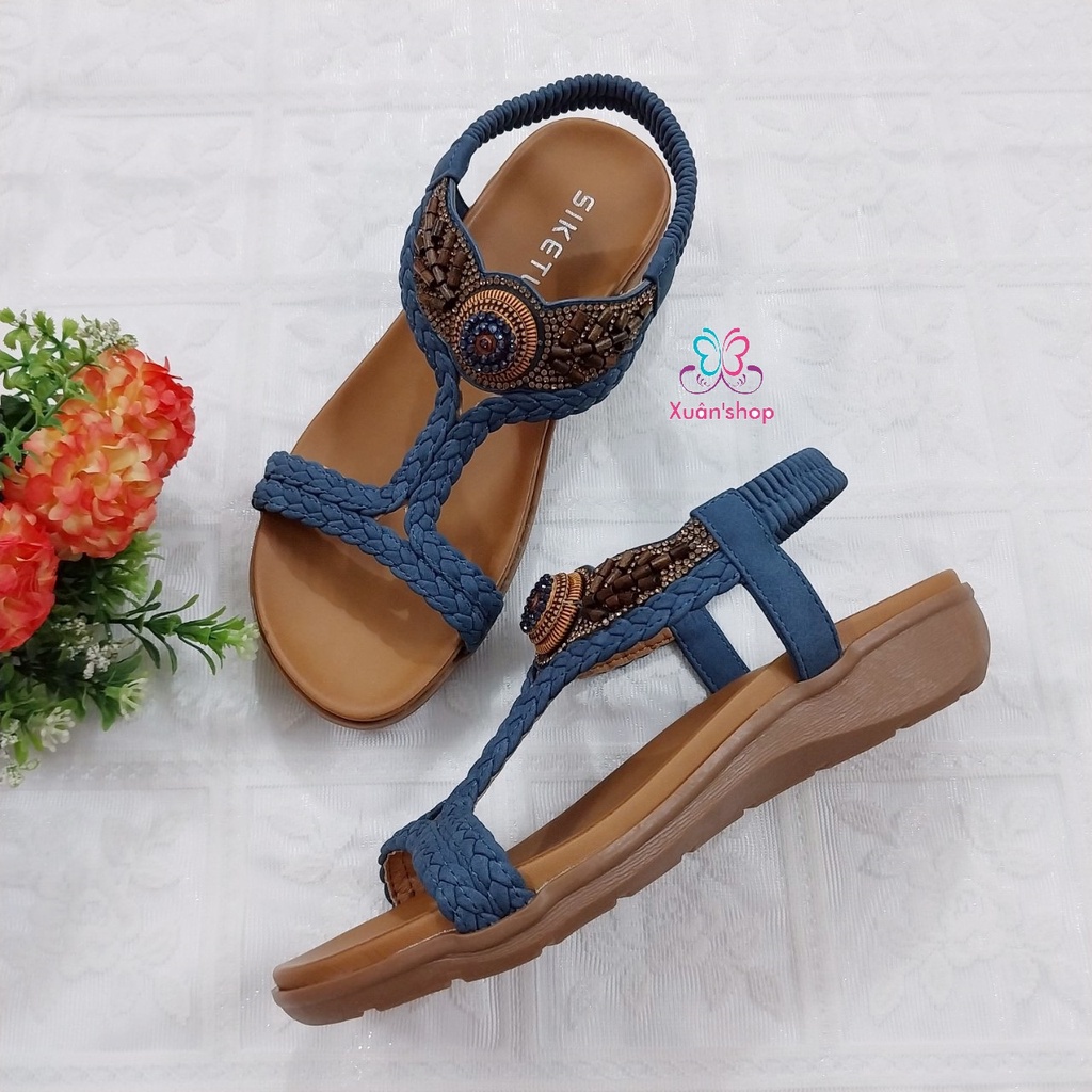 Sandal đế bằng Siketu quai thắt kiểu bện thừng, đế cao 3cm (size 35-40)