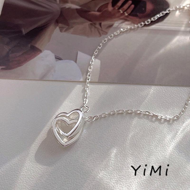 Vòng đeo tay mạ bạc mặt trái tim đôi thời trang dành cho nữ