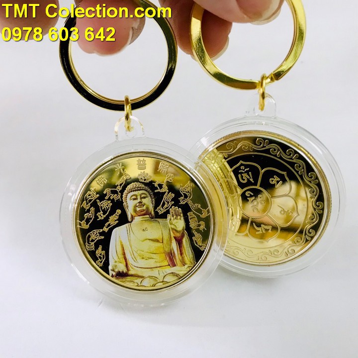Móc Khóa Xu Phật A Di Đà In Màu, chất liệu Nhựa acrylic, xu Niken mạ vàng - TMT Collection - SP005200