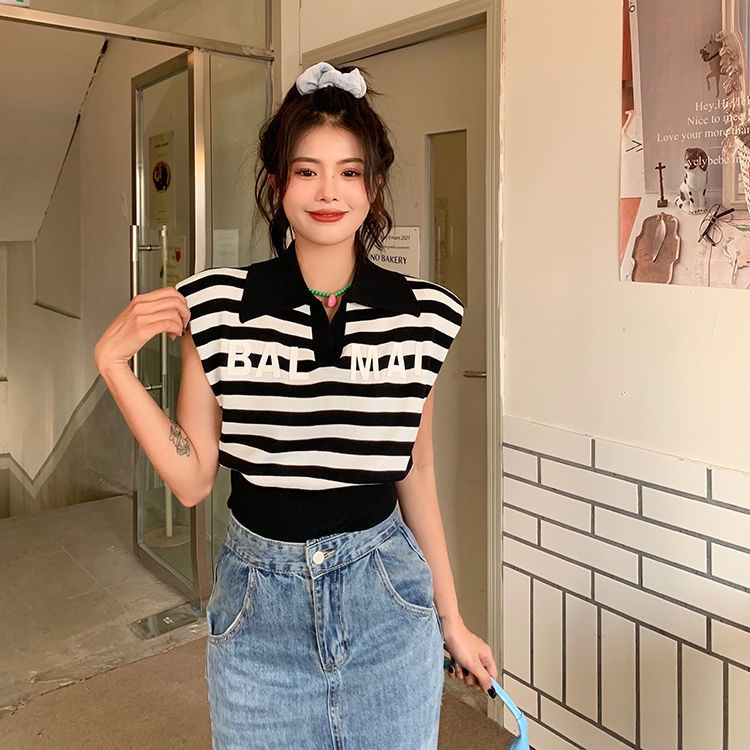 COZOK Áo Thun Nữ Không Tay Kẻ Sọc Thời Trang Hàn Quốc