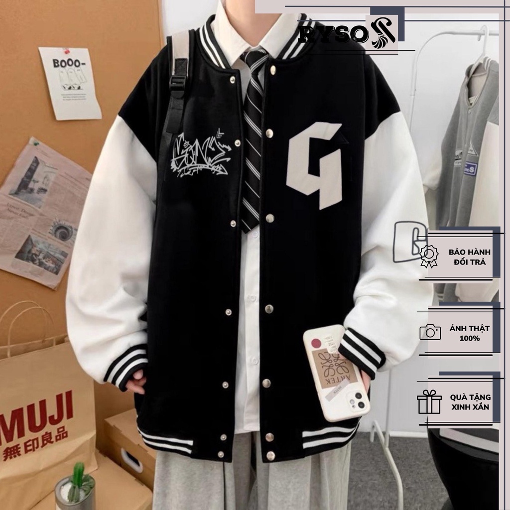 Áo khoác bomber bóng chày unisex 2 lớp tảng nhiệt phong cách Hàn Quốc