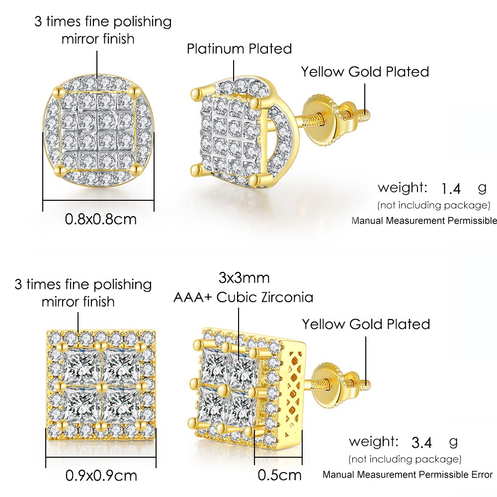 Khuyên Tai Hình Vuông Đính Đá Zirconia Thời Trang Cho Nam OHE132