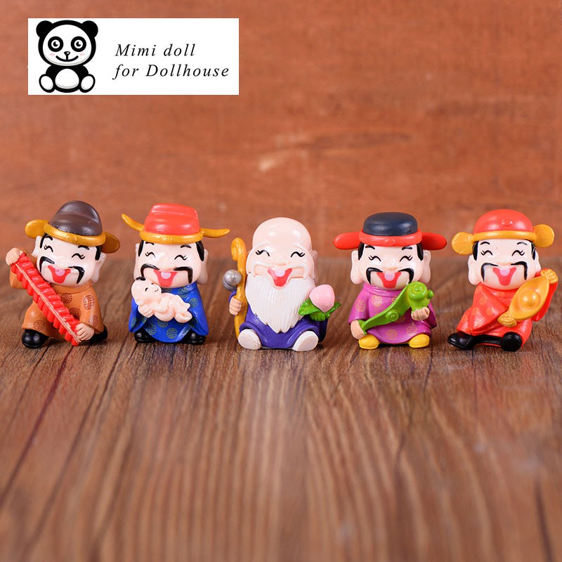 Bộ 05 Phúc Lộc Thọ Tài trang trí cao 4.5 cm Minidoll