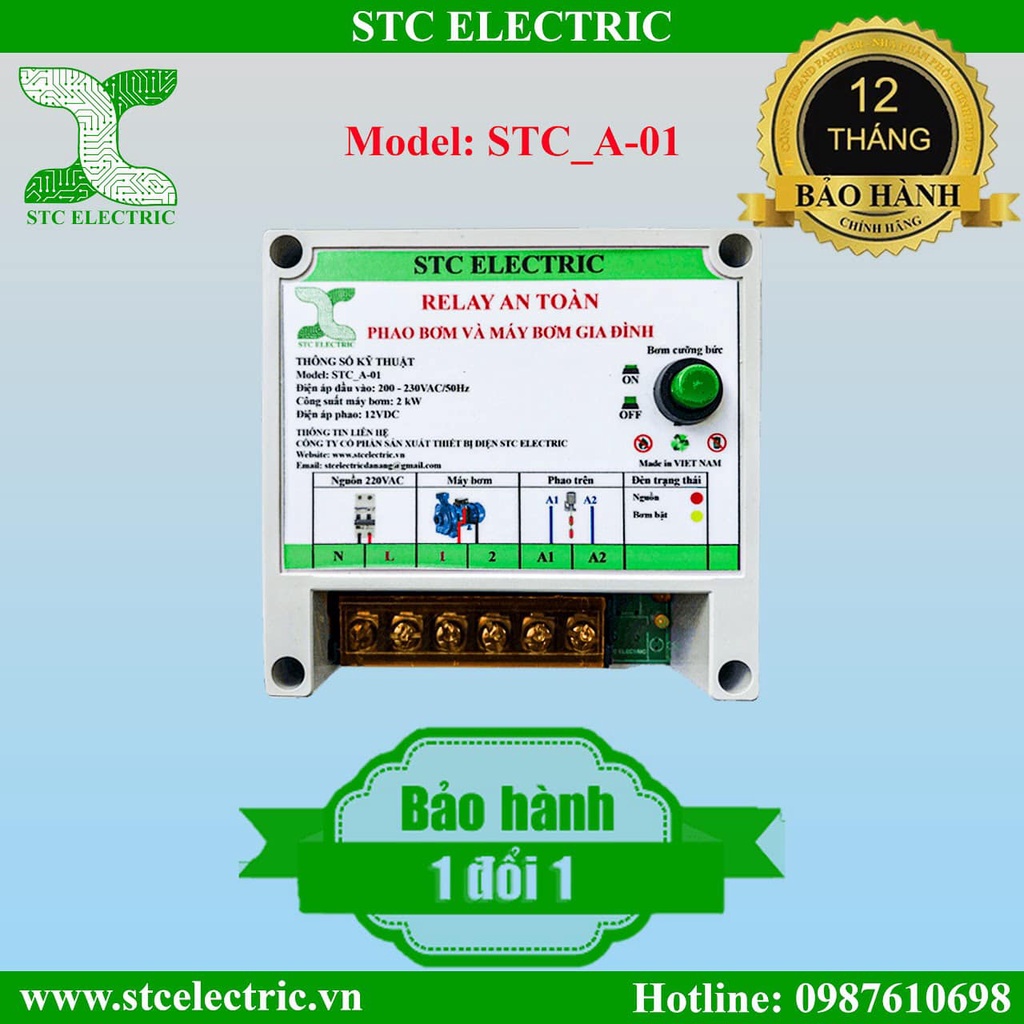 Bộ điều khiển phao điện an toàn 12V- Rơ le an toàn phao điện, phao nước tự động công suất 2kW(BH: 1 Năm)