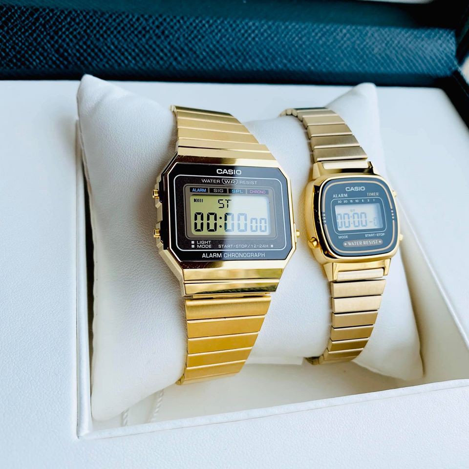 Đồng hồ đôi nam nữ Casio A700 và LA670 Gold - Hàng chính hãng - Fullbox Tem - BH 1 năm