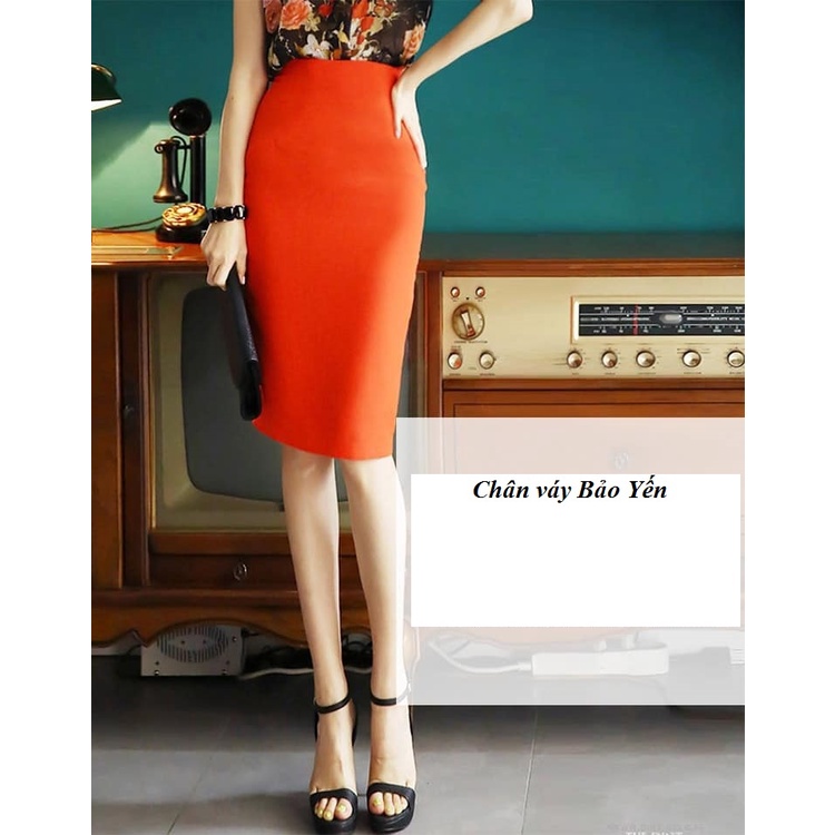 Chân váy bút chì màu cam xẻ sau tới gối(sẵn size)-M75