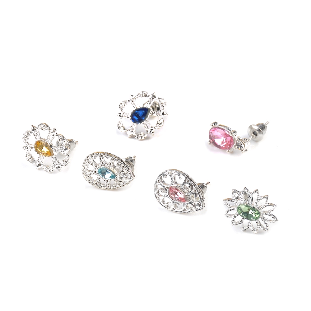 Bộ 6 đôi hoa tai đính đá chạm khắc tinh xảo cho nữ