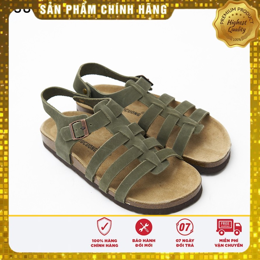 Giày chiến binh đế trấu HuuCuong unisex da bò thật màu xanh rêu MN2218