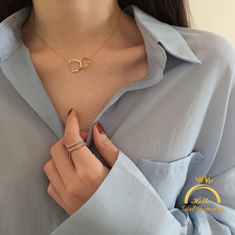 Vòng cổ choker mặt nhẫn đôi dây xích đơn giản thời trang hàn quốc dành cho nữ làm quà tặng