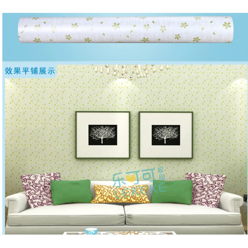 DECAL 1m Giấy dán tường khổ rộng 45cm ( có sẵn keo ) - HOA 5 CÁNH XANH LÁ ELL252 | BigBuy360 - bigbuy360.vn