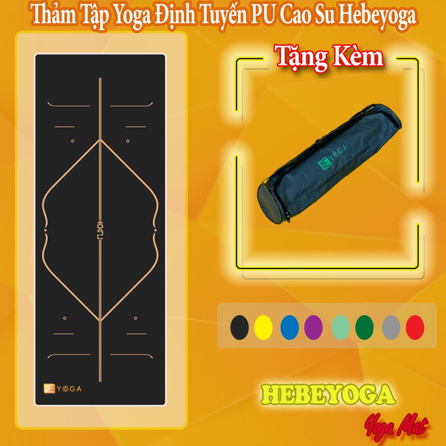 Thanh Lý Thảm Tập Yoga Định Tuyến Hebeyoga Pu Cao Su 5mm Đen Kẻ Vàng Kèm Dây Cột (Sản Phẩm Lỗi Nhẹ)