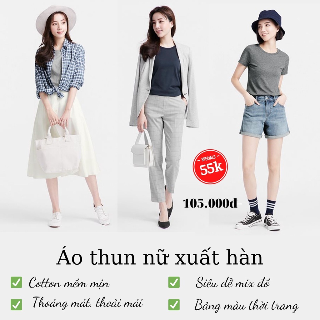 Áo thun Nữ Xuất Hàn, Áo phông Nữ xuất xịn Cotton mềm mịn thoáng mát basic dễ mặc và phối đồ, mặc trong blazer
