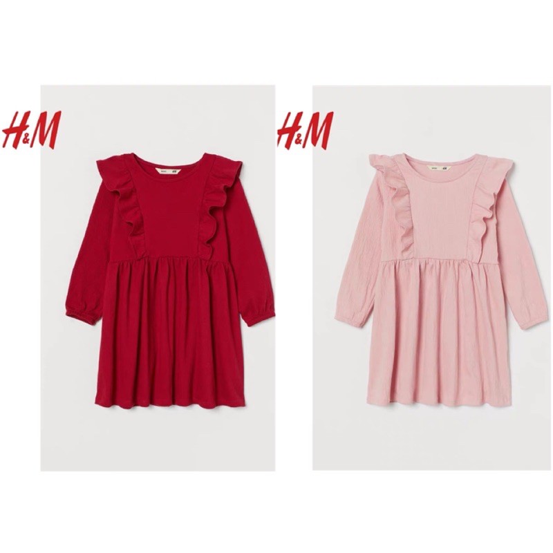 Váy viền bèo dài tay H&amp;M auth 1-10Y (có ảnh thật)