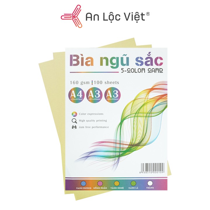 Giấy bìa màu A4 Ngũ Sắc 160 gsm (100 tờ)