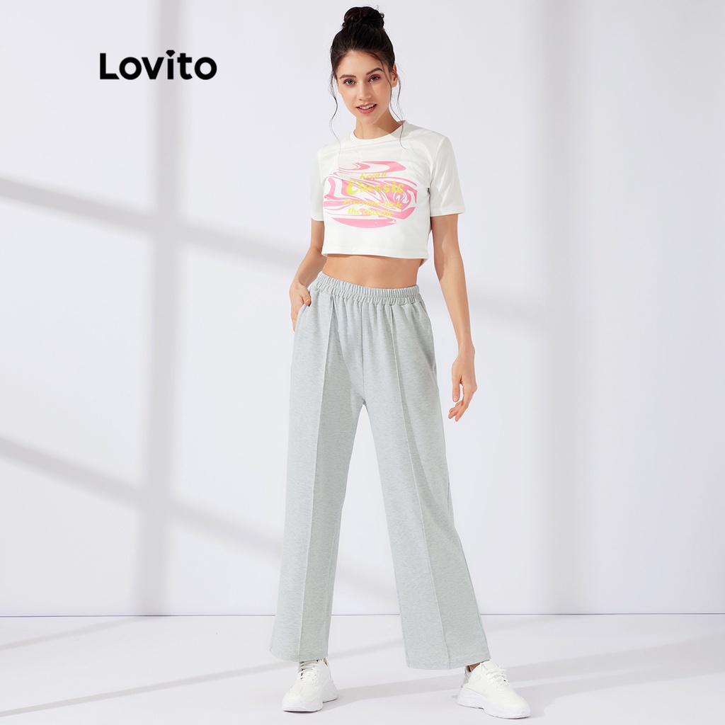 Quần thể thao Lovito ống thẳng phối xếp nếp màu trơn phong cách ngày thường L23AD150 (màu xám)