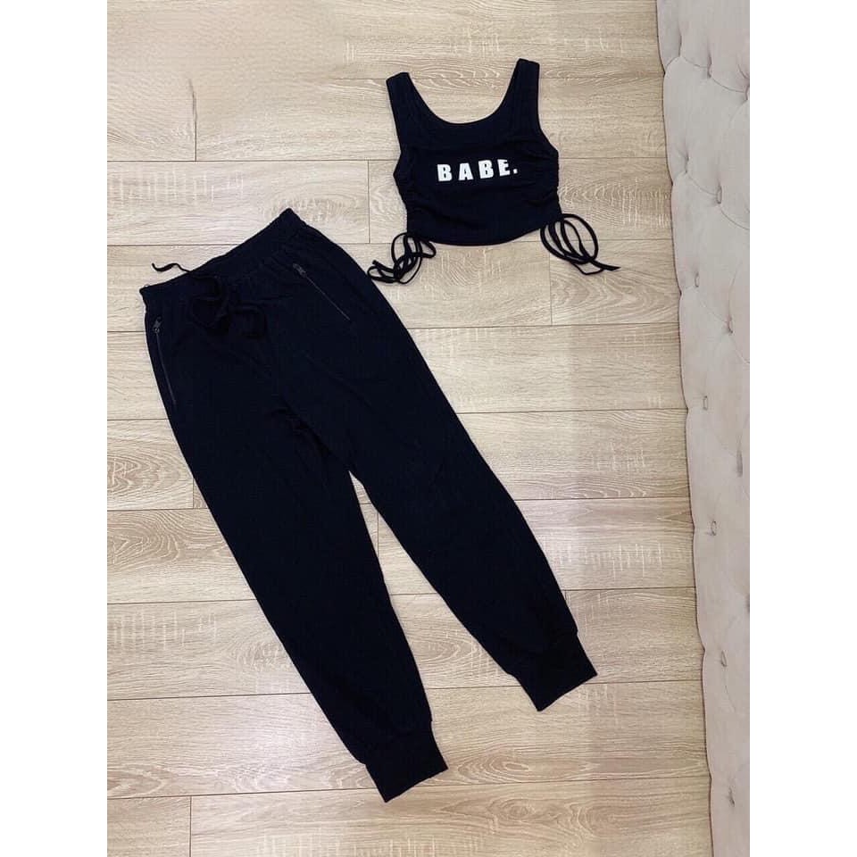 Set bộ áo ba lỗ rút babe quần dài bo ống xinh