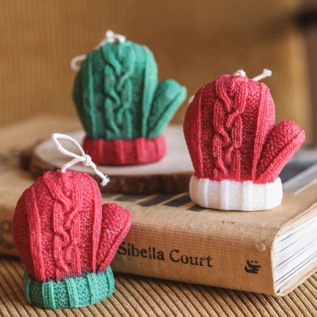 MENGXUAN Decorative Candle Mold 3D Christmas Decor Baking Mould DIY Crafts Mitten Home Decoration Gloves Shaped Woolen Knitted Handmade Soap Making Tool