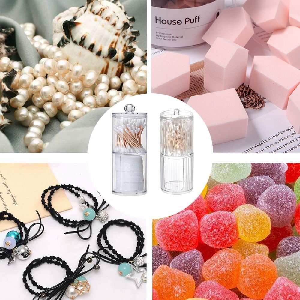 Epoch Hộp Nhựa Tròn Trong Suốt Đựng Tăm Bông / Bông Tẩy Trang Chống Bụi Có Nắp Đậy Cho Phòng Tắm