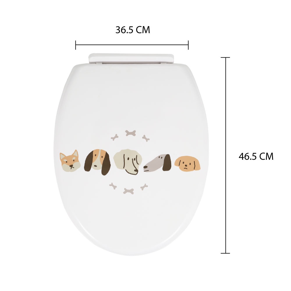 HomeBase MOYA Nắp bồn cầu hoa văn con chó bằng nhựa PP Thái Lan W36.5 x H46.5 x D3 cm màu trắng