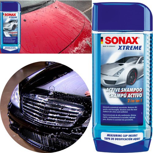 Nước rửa xe ô tô đậm đặc làm sạch nhanh - Sonax xtreme active shampoo 2 in 1 - Sonax 214200