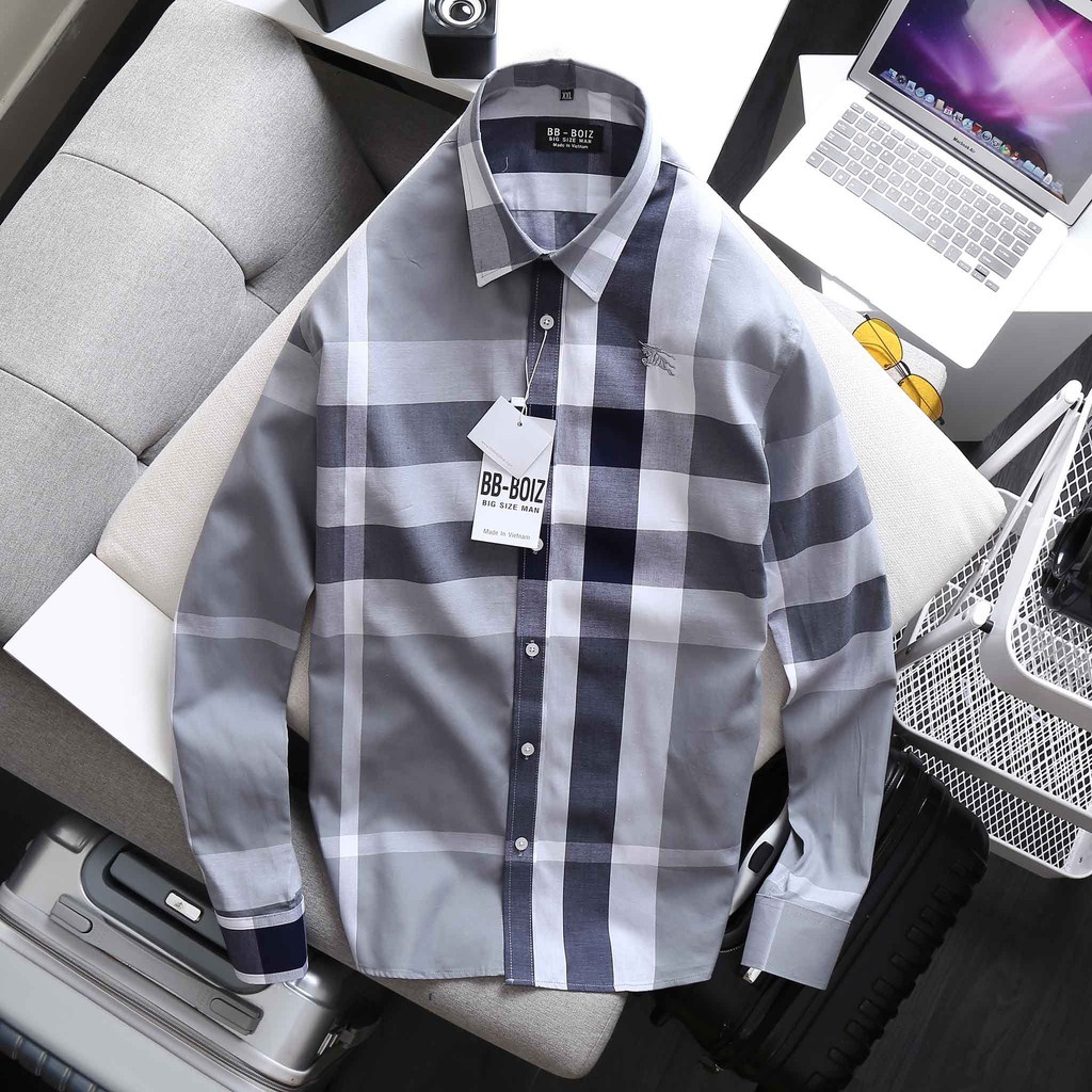 Áo sơ mi nam tay dài sọc caro bigsize nhiều màu - 80-135kg