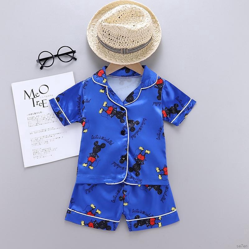 Set Đồ Ngủ 2 Món Ngắn Tay Họa Tiết Chuột Mickey + Quần Short Cho Bé