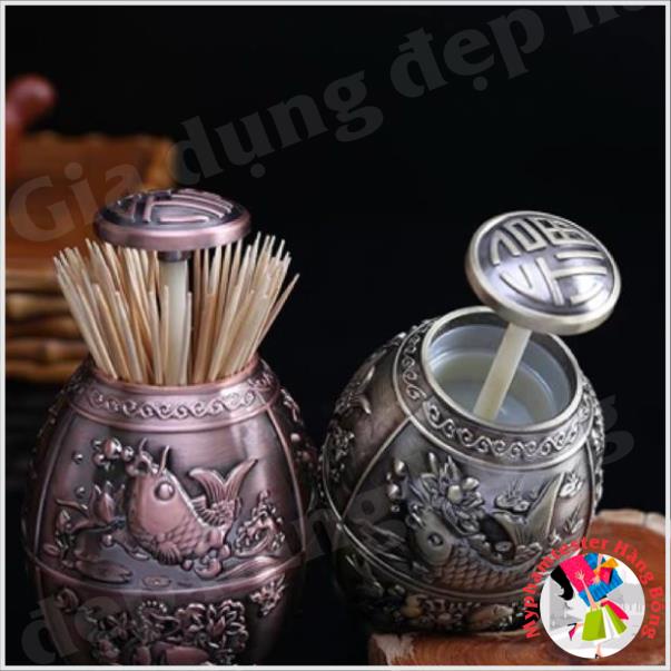 Ống đựng tăm,ống tăm kim loại hình cá chép cực sang trọng cao cấp