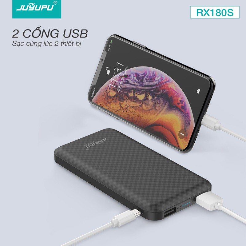 Sạc Dự Phòng Dung Lượng khủng 10000mAh, dùng được cho IOS Và Android, Kiểu Dáng Mỏng, Bảo Hành 1 Năm RX180S