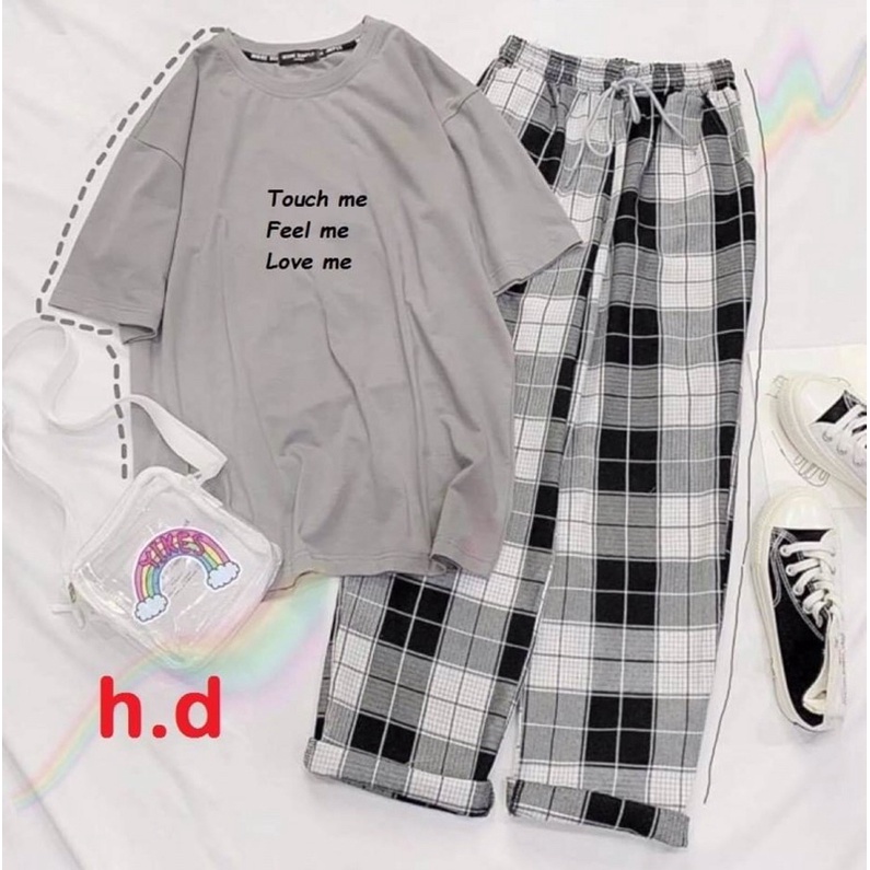 ☪️ Set đồ nữ👉Set Trang Phục👉áo touch me + quần kẻ karo đen [ NGUYỄN HẰNG ]